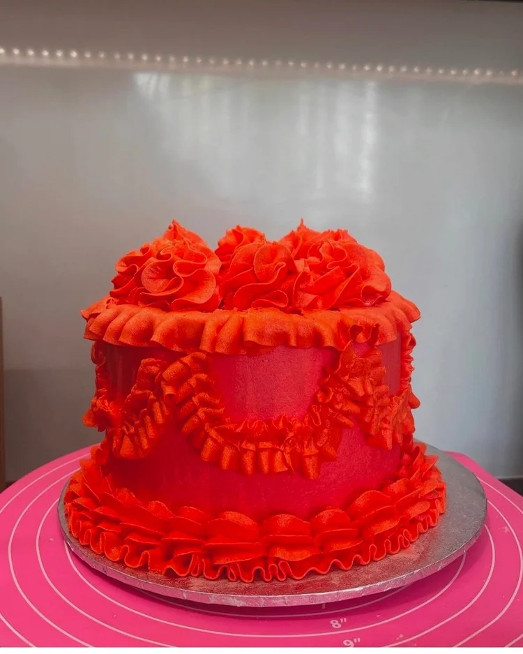 Beautiful buttercream cake with floral piping